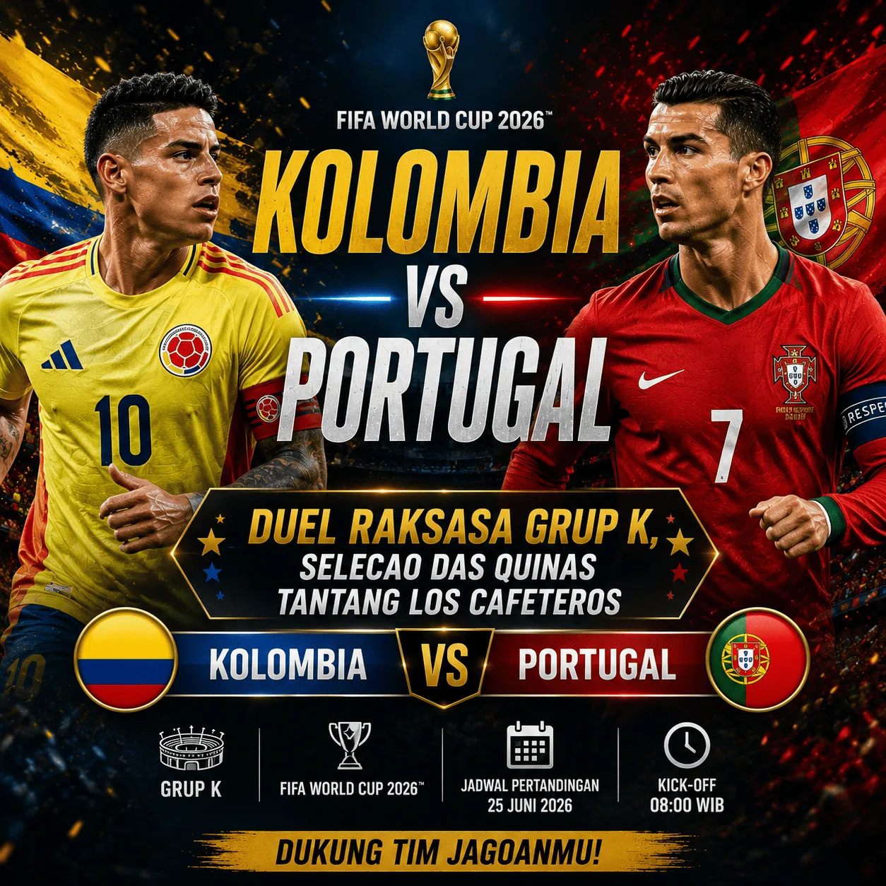 Kolombia vs Portugal: Duel Raksasa Grup K, Selecao das Quinas Tantang Los Cafeteros