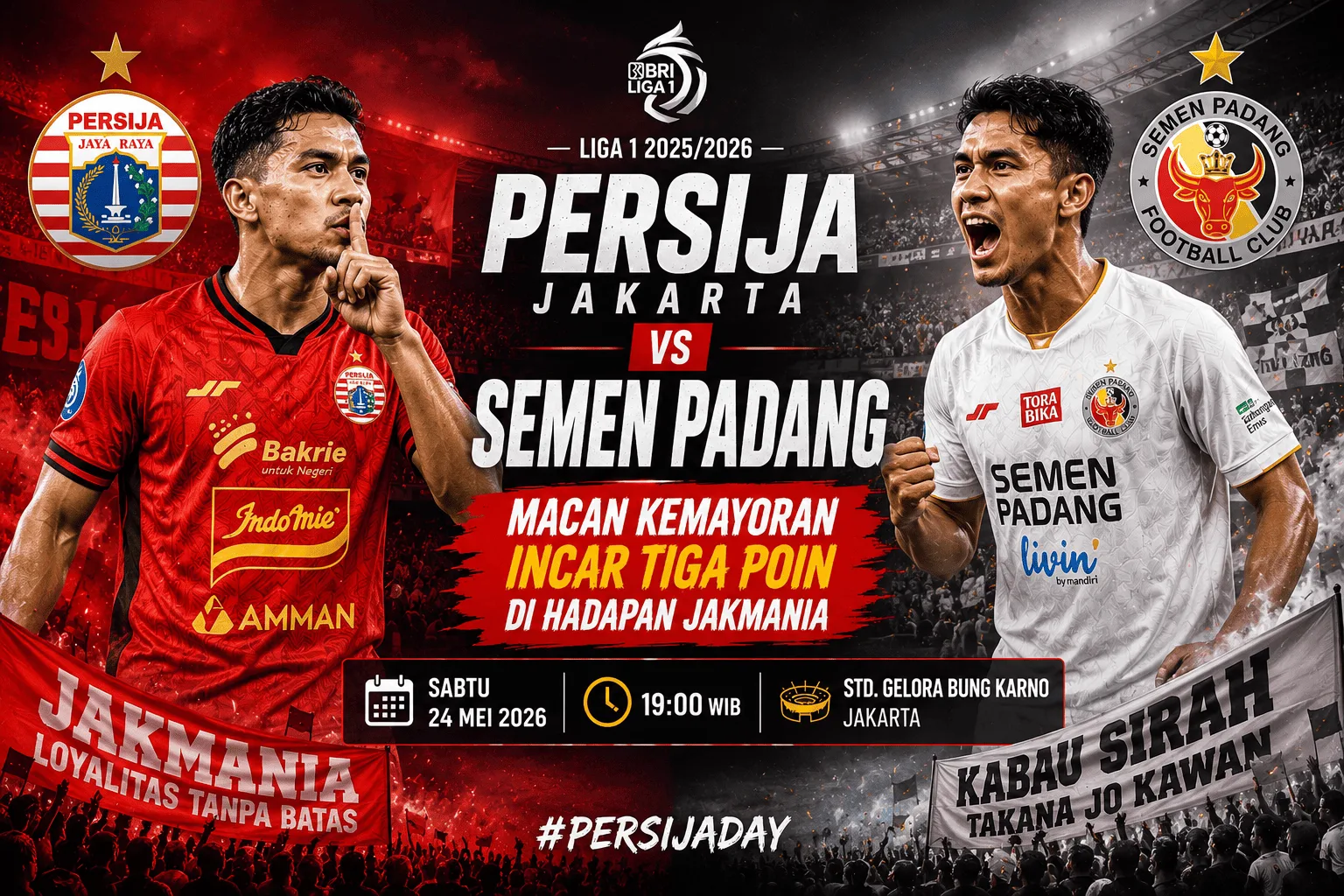 Persija Jakarta vs Semen Padang: Macan Kemayoran Incar Tiga Poin di Hadapan Jakmania