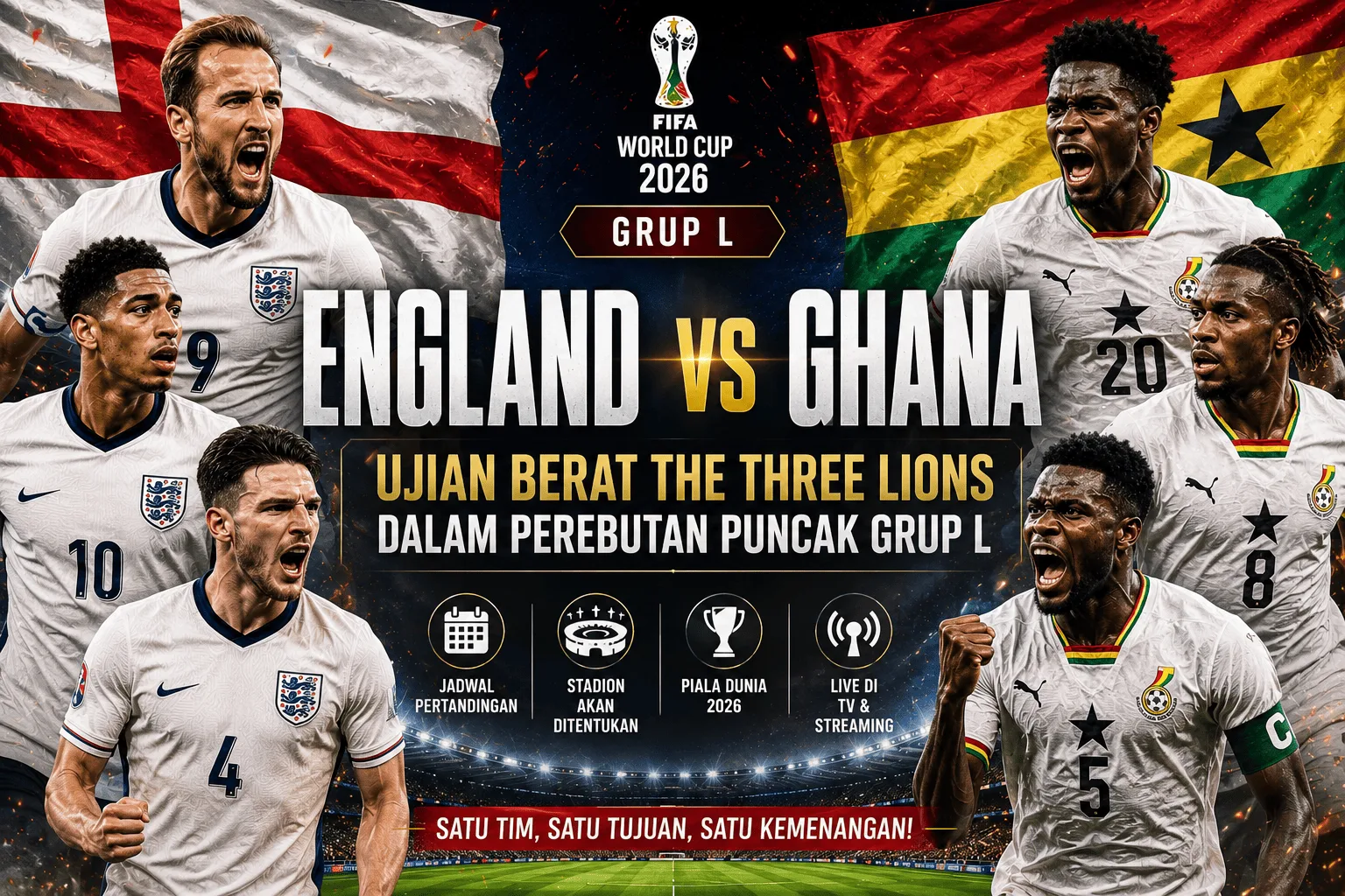 England vs Ghana: Ujian Berat The Three Lions dalam Perebutan Puncak Grup L