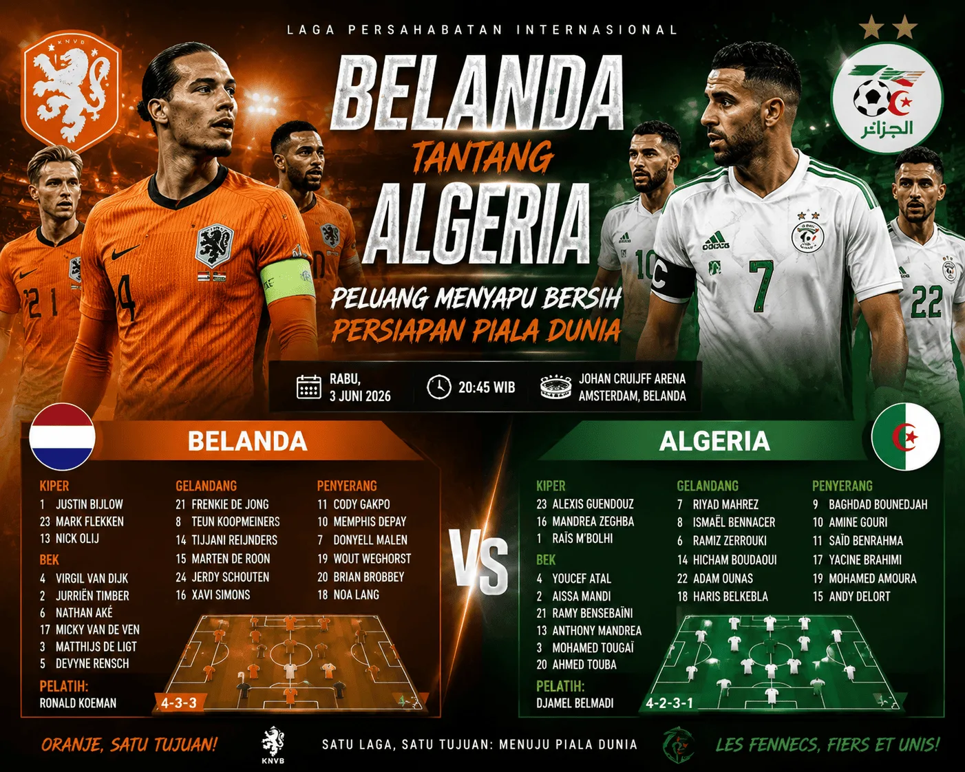Belanda Tantang Algeria: Peluang Menyapu Bersih Persiapan Piala Dunia
