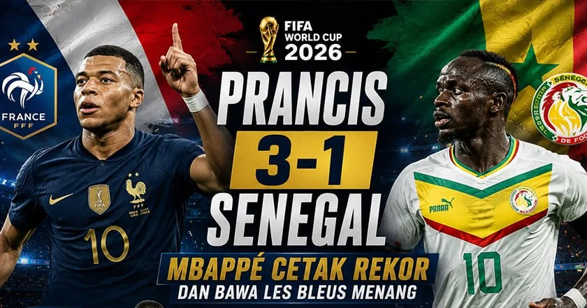 Prancis 3-1 Senegal: Mbappé Cetak Rekor dan Bawa Les Bleus Menang