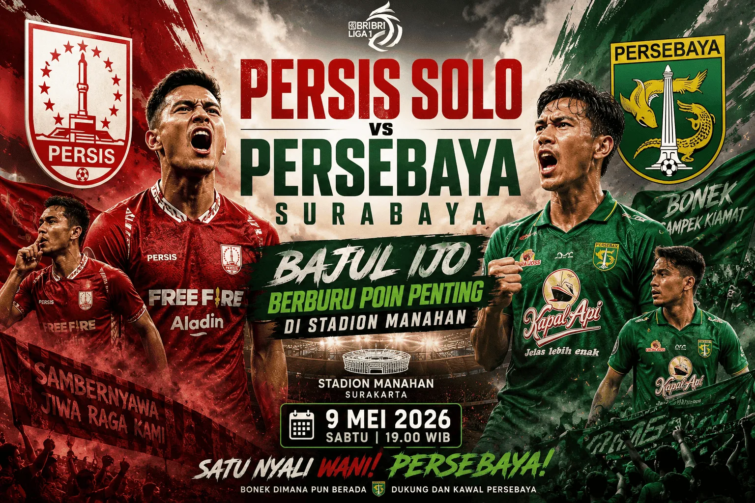 Persis Solo vs Persebaya Surabaya 9 Mei 2026: Bajul Ijo Berburu Poin Penting di Stadion Manahan