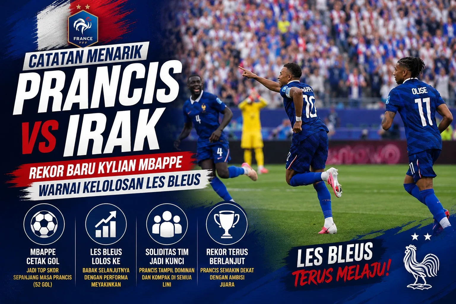 Catatan Menarik Prancis vs Irak: Rekor Baru Kylian Mbappe Warnai Kelolosan Les Bleus