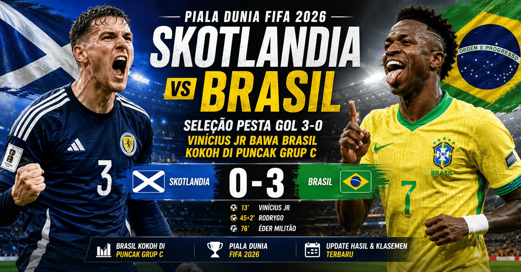 Skotlandia vs Brasil: Seleção Pesta Gol 3-0, Vinícius Jr Bawa Brasil Kokoh di Puncak Grup C