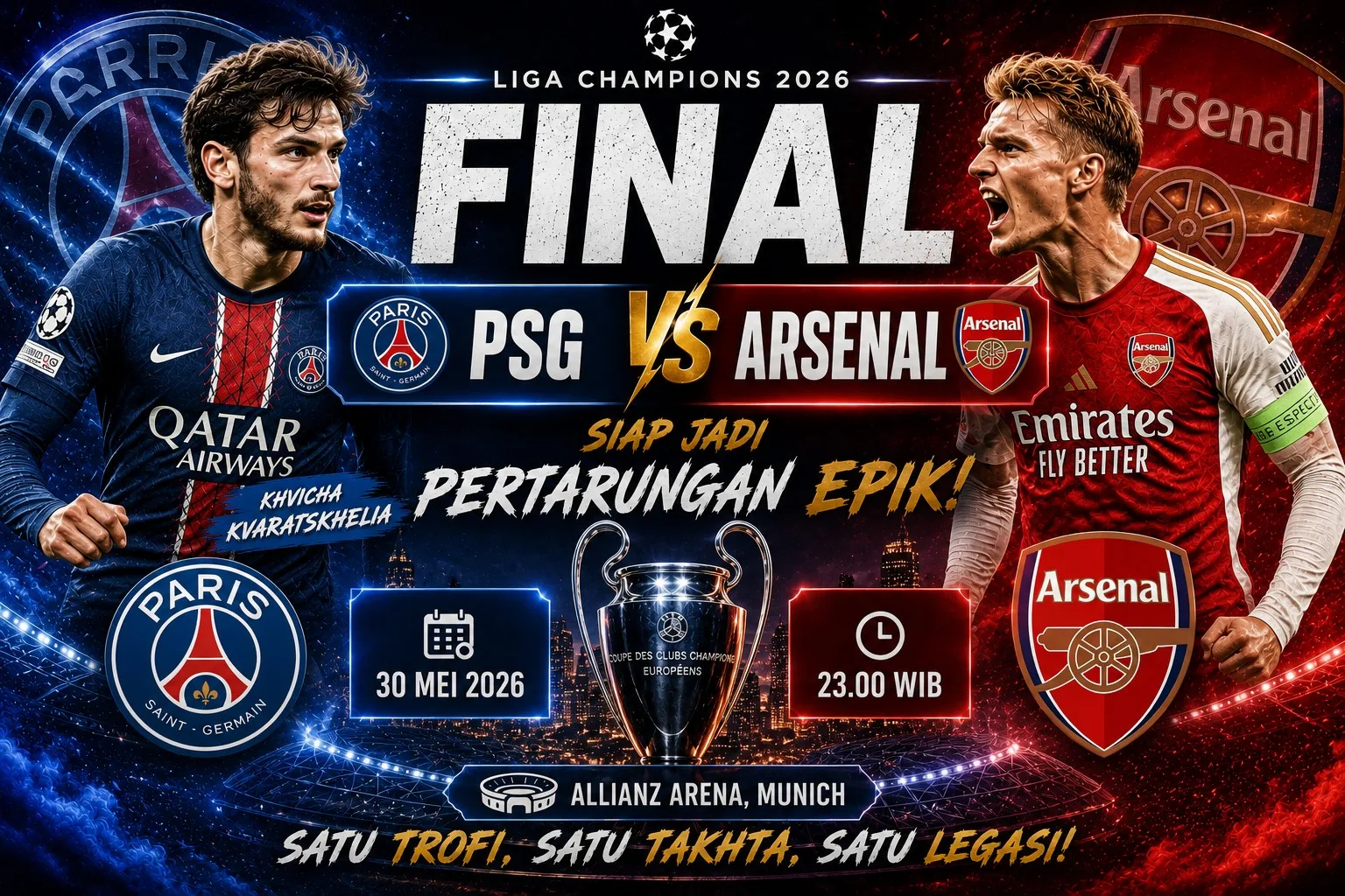 PSG vs Arsenal: Final Liga Champions 2026 Siap Jadi Pertarungan Epik