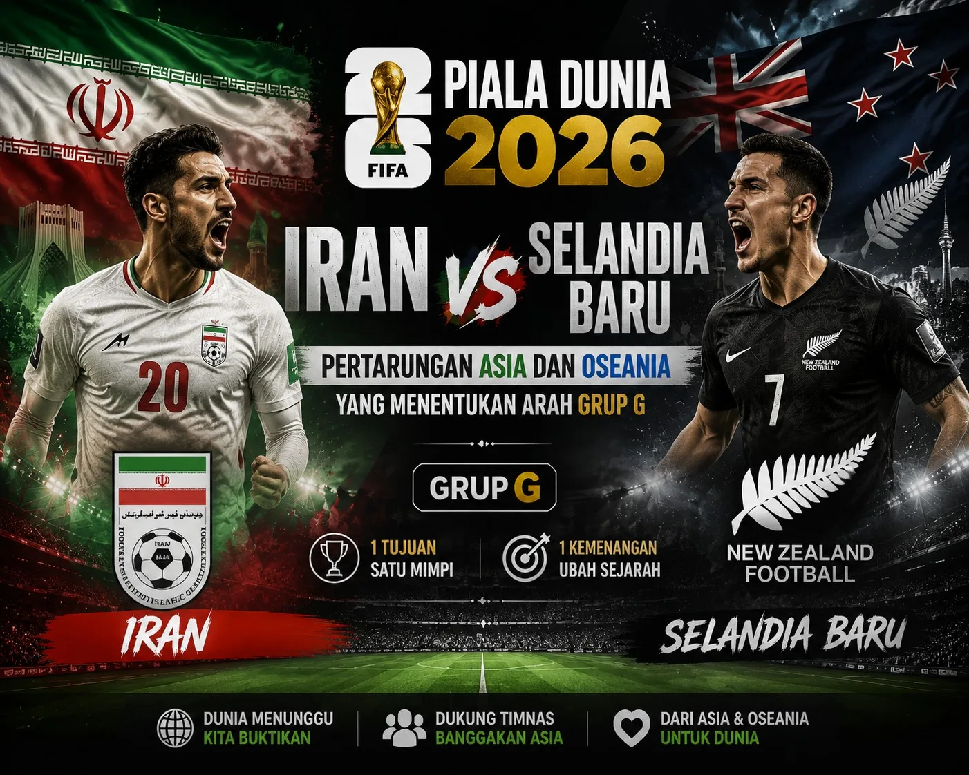 Iran vs Selandia Baru Piala Dunia 2026: Pertarungan Asia dan Oseania yang Menentukan Arah Grup G