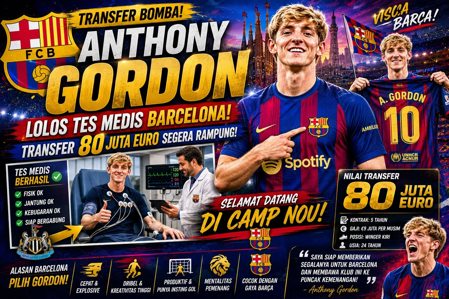 Anthony Gordon Lolos Tes Medis Barcelona, Transfer 80 Juta Euro Segera Rampung