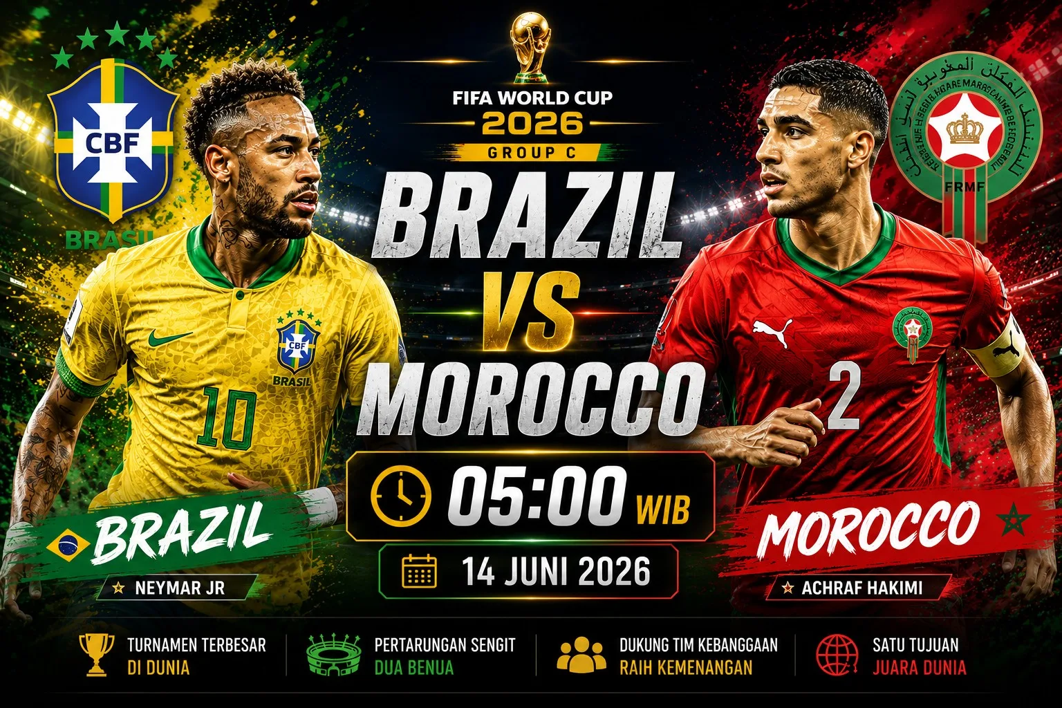 Brasil vs Maroko 14 Juni 2026: Prediksi Skor, Head to Head, Susunan Pemain dan Analisis Lengkap Piala Dunia 2026 Grup C