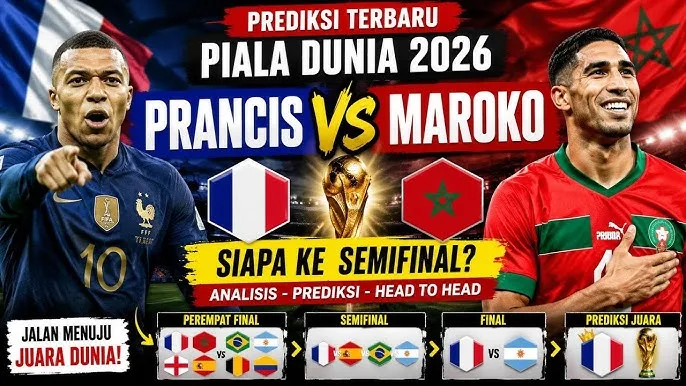 Prancis vs Maroko: Prediksi, Head to Head, dan Jadwal Perempat Final Piala Dunia 2026