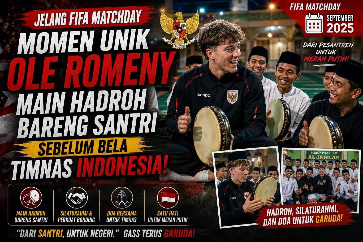 Jelang FIFA Matchday, Momen Unik Ole Romeny Main Hadroh Bareng Santri Sebelum Bela Timnas Indonesia
