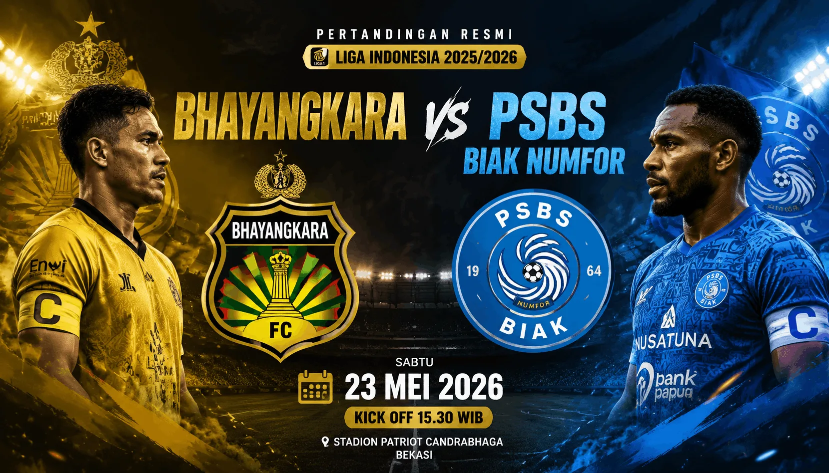Bhayangkara FC vs PSBS Biak Numfor 23 Mei 2026: Duel Penentu Poin Penting Liga 1