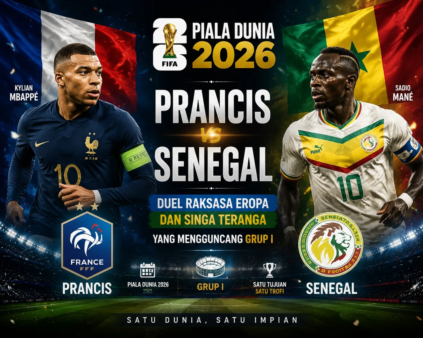 Prancis vs Senegal Piala Dunia 2026: Duel Raksasa Eropa dan Singa Teranga yang Mengguncang Grup I