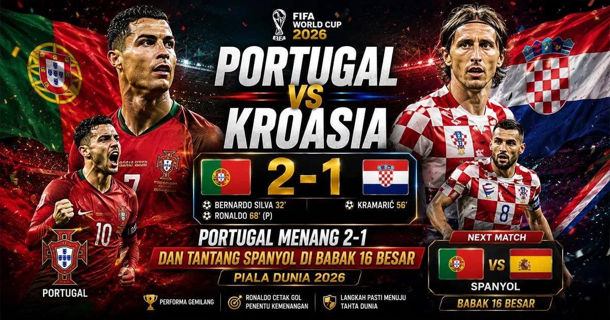 Portugal vs Kroasia 2-1: Portugal Singkirkan Kroasia dan Tantang Spanyol di Perempat Final Piala Dunia 2026