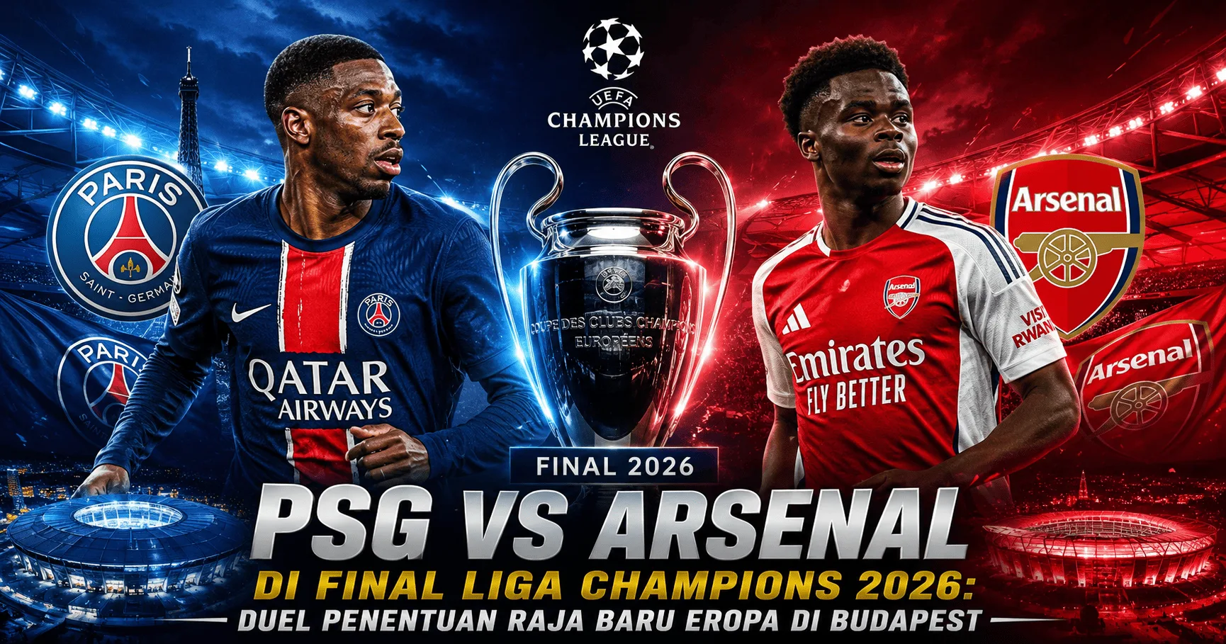 PSG vs Arsenal di Final Liga Champions 2026: Duel Penentuan Raja Baru Eropa di Budapest