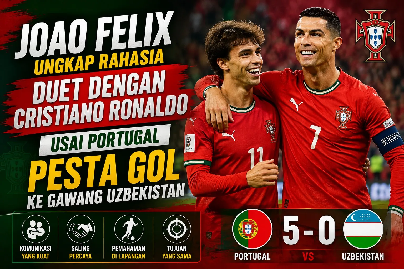 Joao Felix Ungkap Rahasia Duet dengan Cristiano Ronaldo Usai Portugal Pesta Gol ke Gawang Uzbekistan