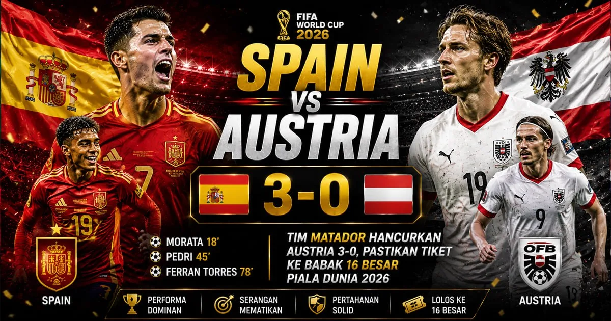 Spain vs Austria 3-0: Tim Matador Melaju ke Perempat Final Piala Dunia 2026 dengan Kemenangan Meyakinkan