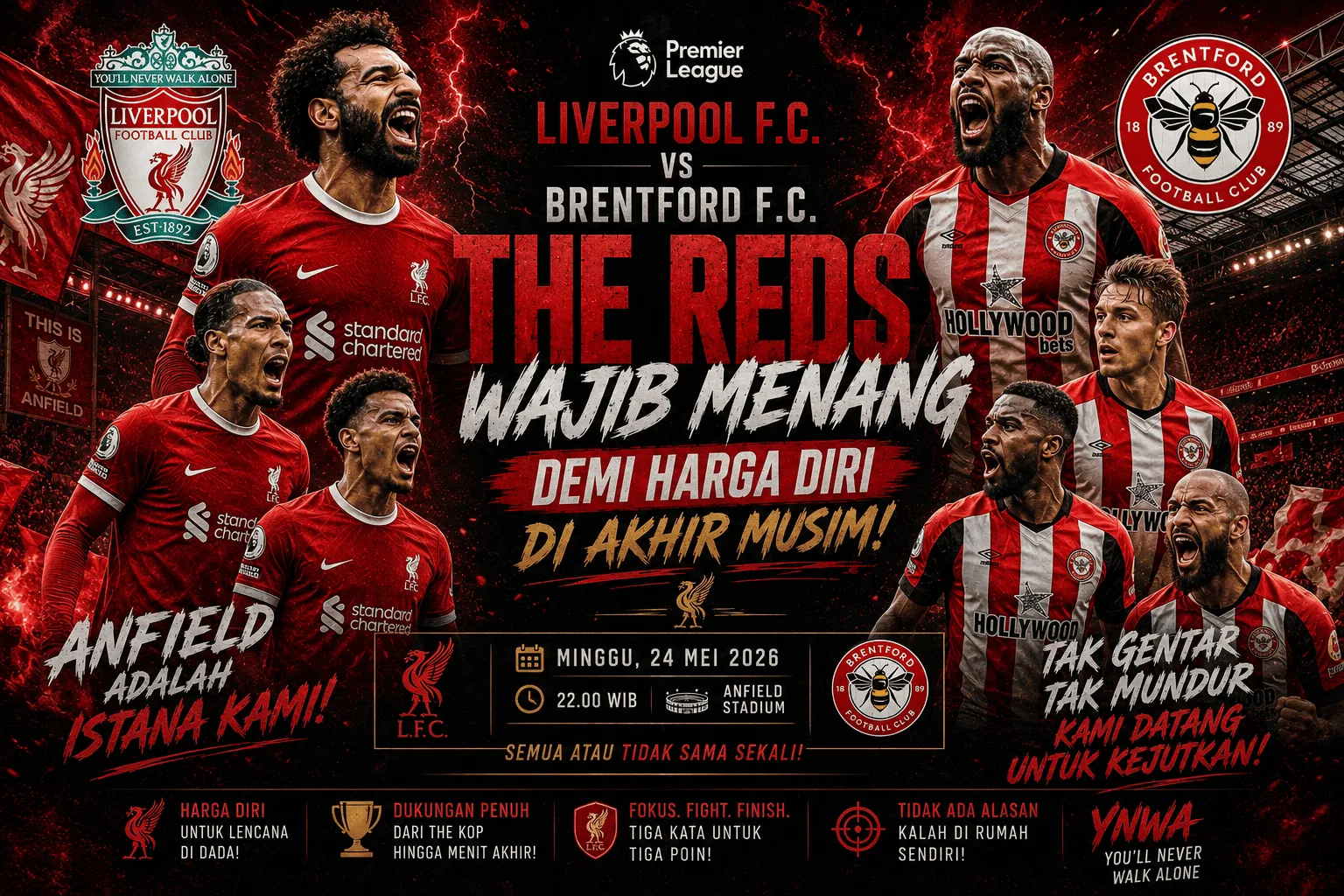 Liverpool F.C. vs Brentford F.C.: The Reds Wajib Menang Demi Harga Diri di Akhir Musim