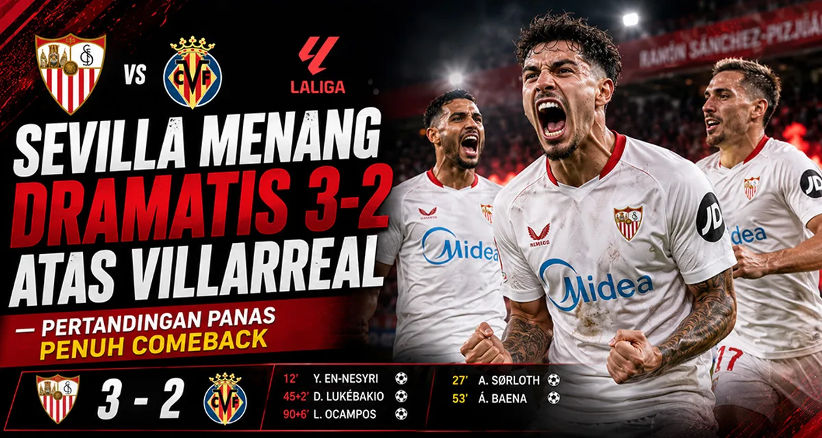 Sevilla Menang Dramatis 3-2 atas Villarreal — Pertandingan Panas Penuh Comeback
