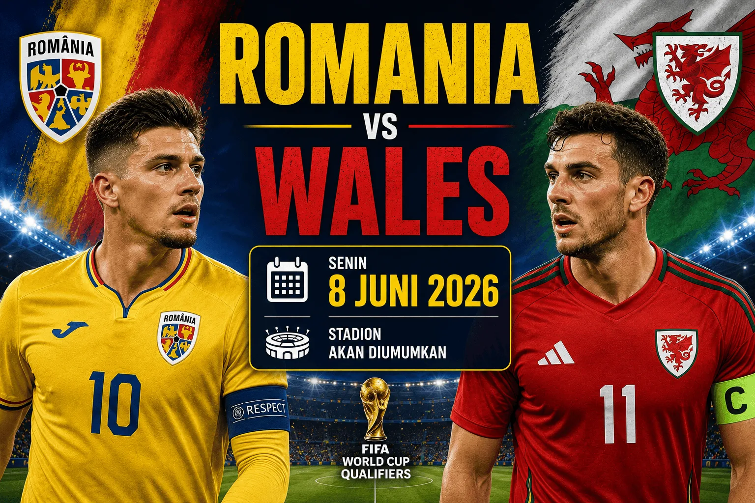 Romania vs Wales: Head to Head, Prediksi Skor, dan Susunan Pemain 8 Juni 2026