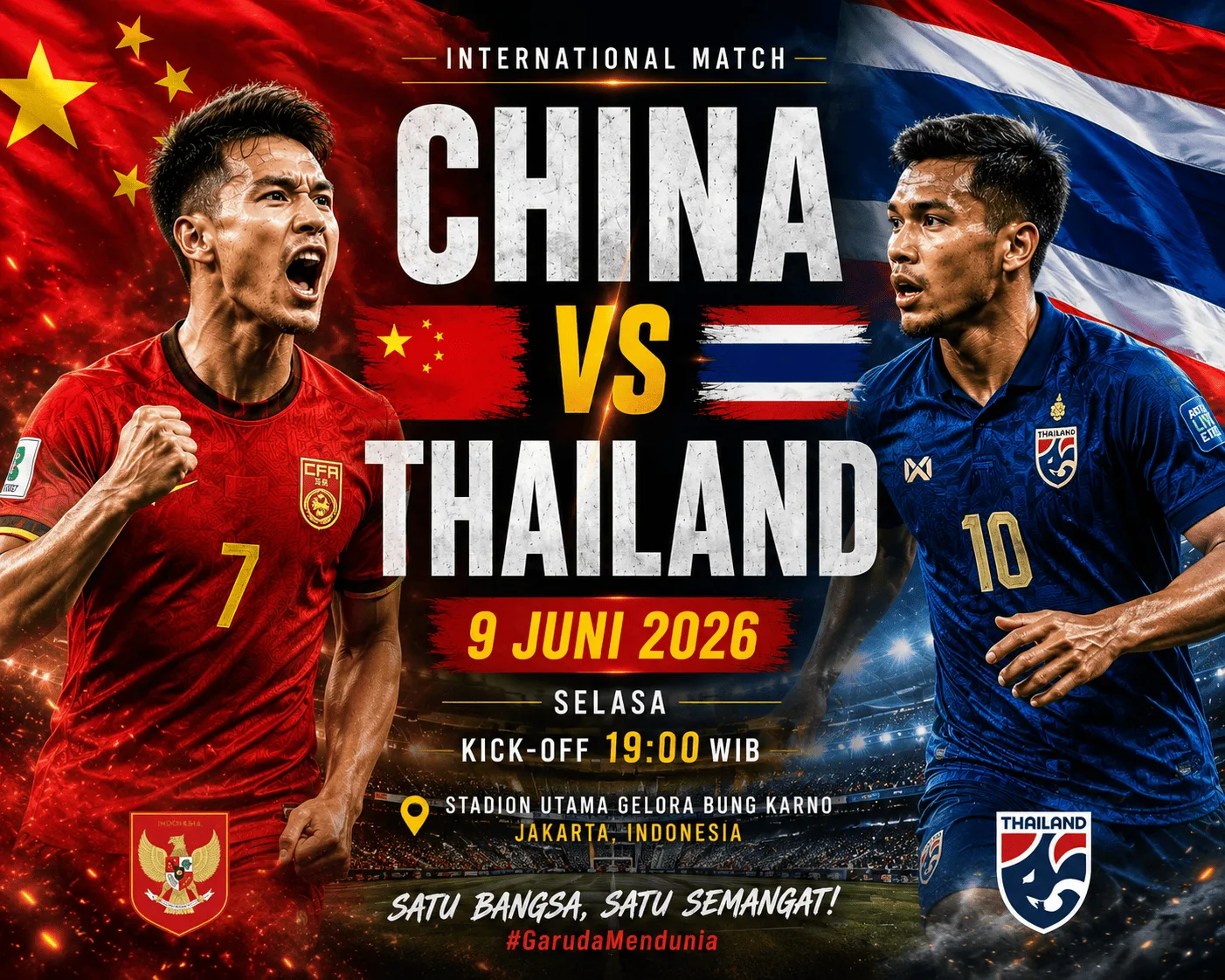 China vs Thailand 9 Juni 2026: Prediksi Pertandingan, Head to Head dan Peluang Kedua Tim