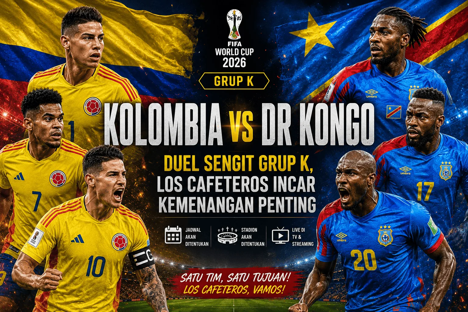 Kolombia vs DR Kongo: Duel Sengit Grup K, Los Cafeteros Incar Kemenangan Penting