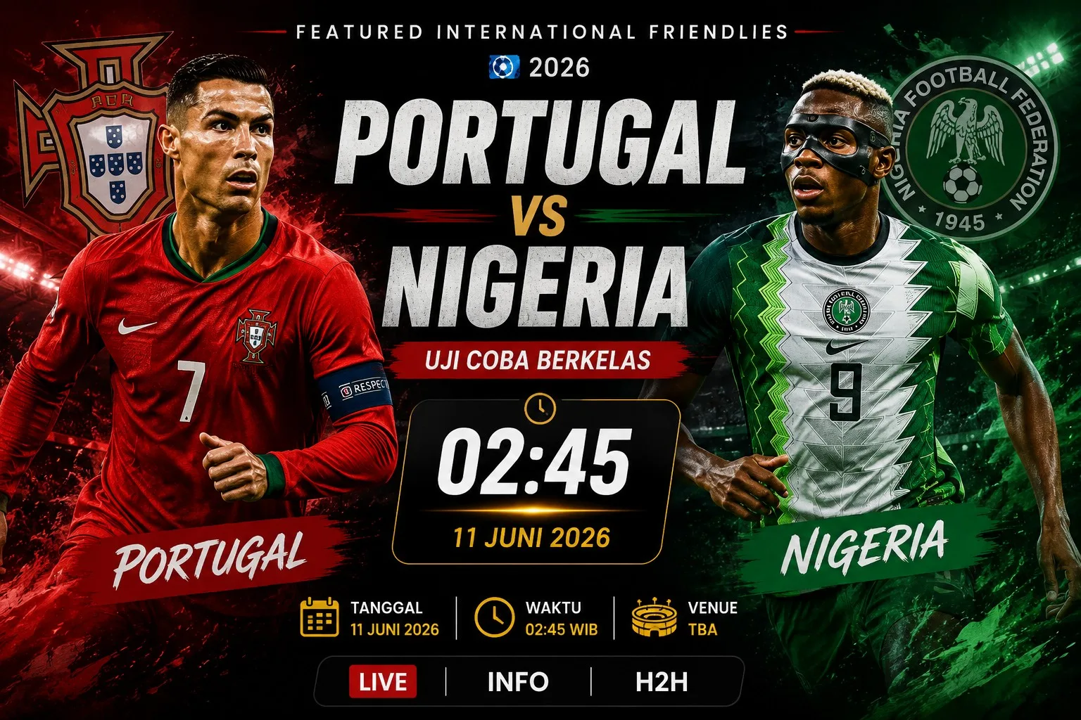 Portugal vs Nigeria 11 Juni 2026: Prediksi Skor, Head to Head, Susunan Pemain, dan Analisis Lengkap Laga Persahabatan Internasional