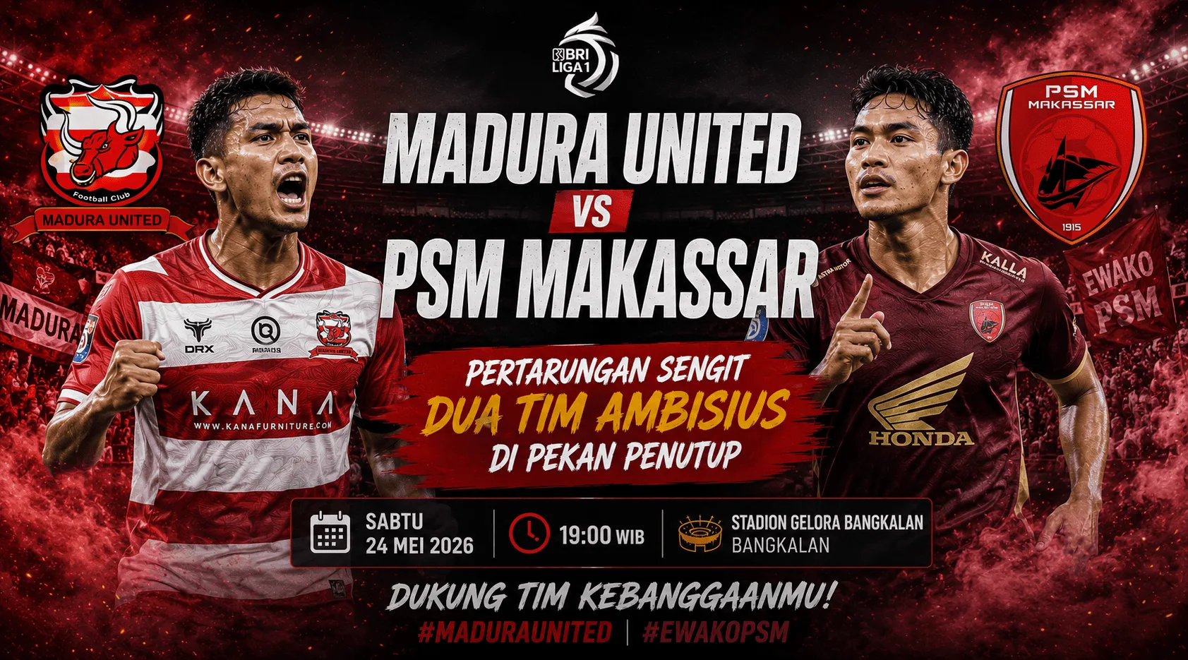 Madura United vs PSM Makassar: Pertarungan Sengit Dua Tim Ambisius di Pekan Penutup