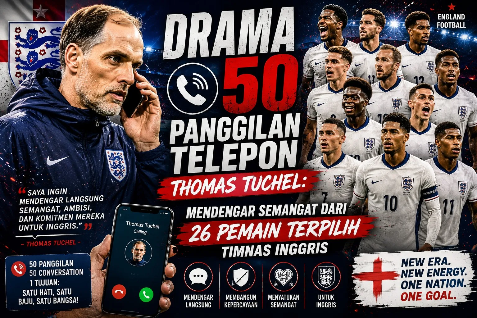 Drama 50 Panggilan Telepon Thomas Tuchel: Mendengar Semangat dari 26 Pemain Terpilih Timnas Inggris