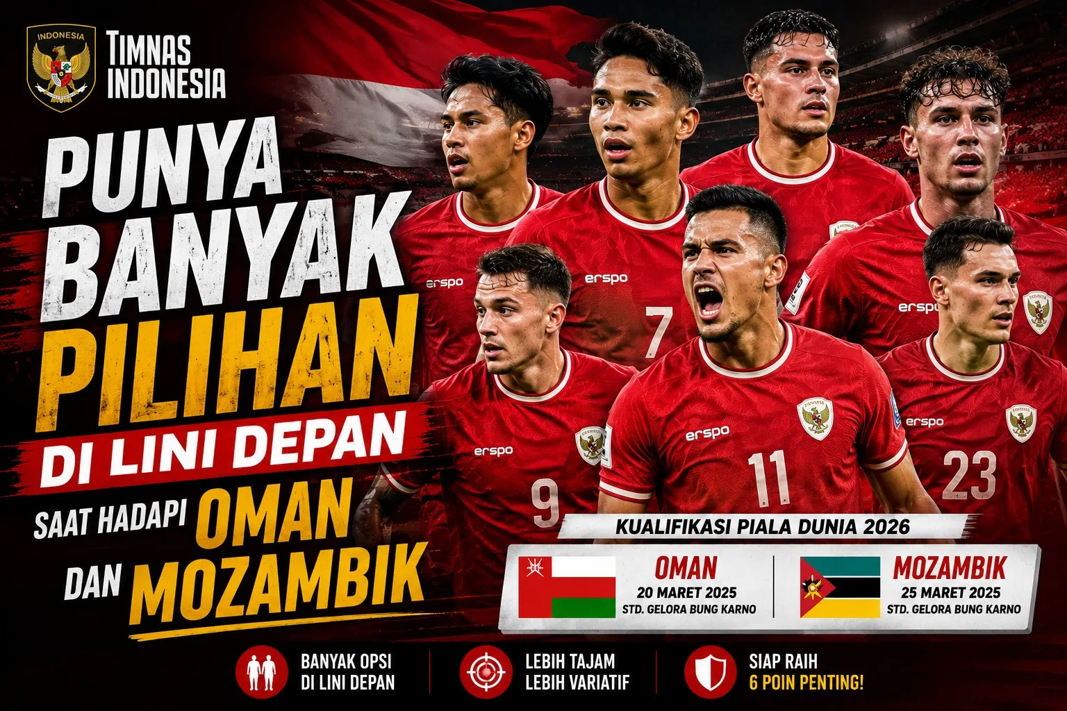 Timnas Indonesia Punya Banyak Pilihan di Lini Depan saat Hadapi Oman dan Mozambik
