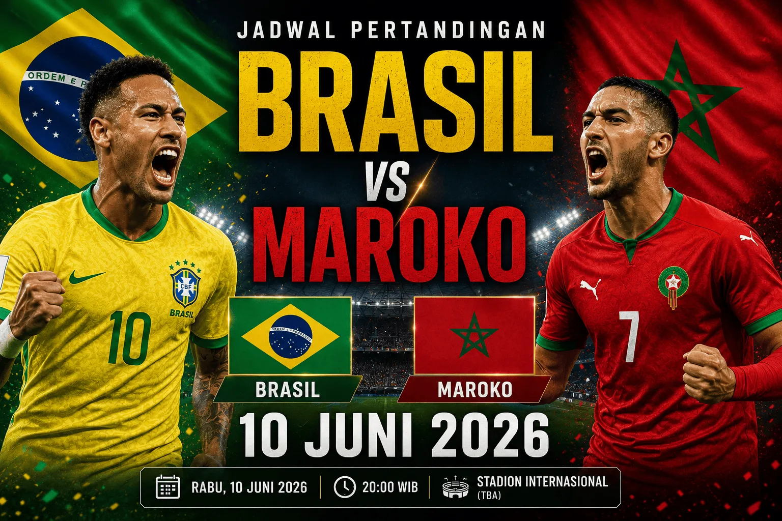 Brasil vs Maroko 10 Juni 2026: Prediksi Skor, Head to Head dan Statistik Pertandingan