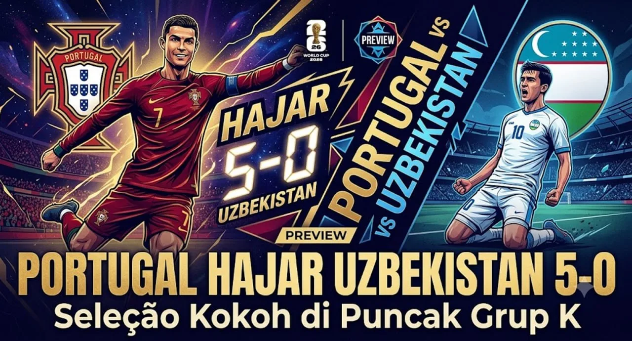 Portugal Hajar Uzbekistan 5-0, Seleção Kokoh di Puncak Grup K Piala Dunia 2026