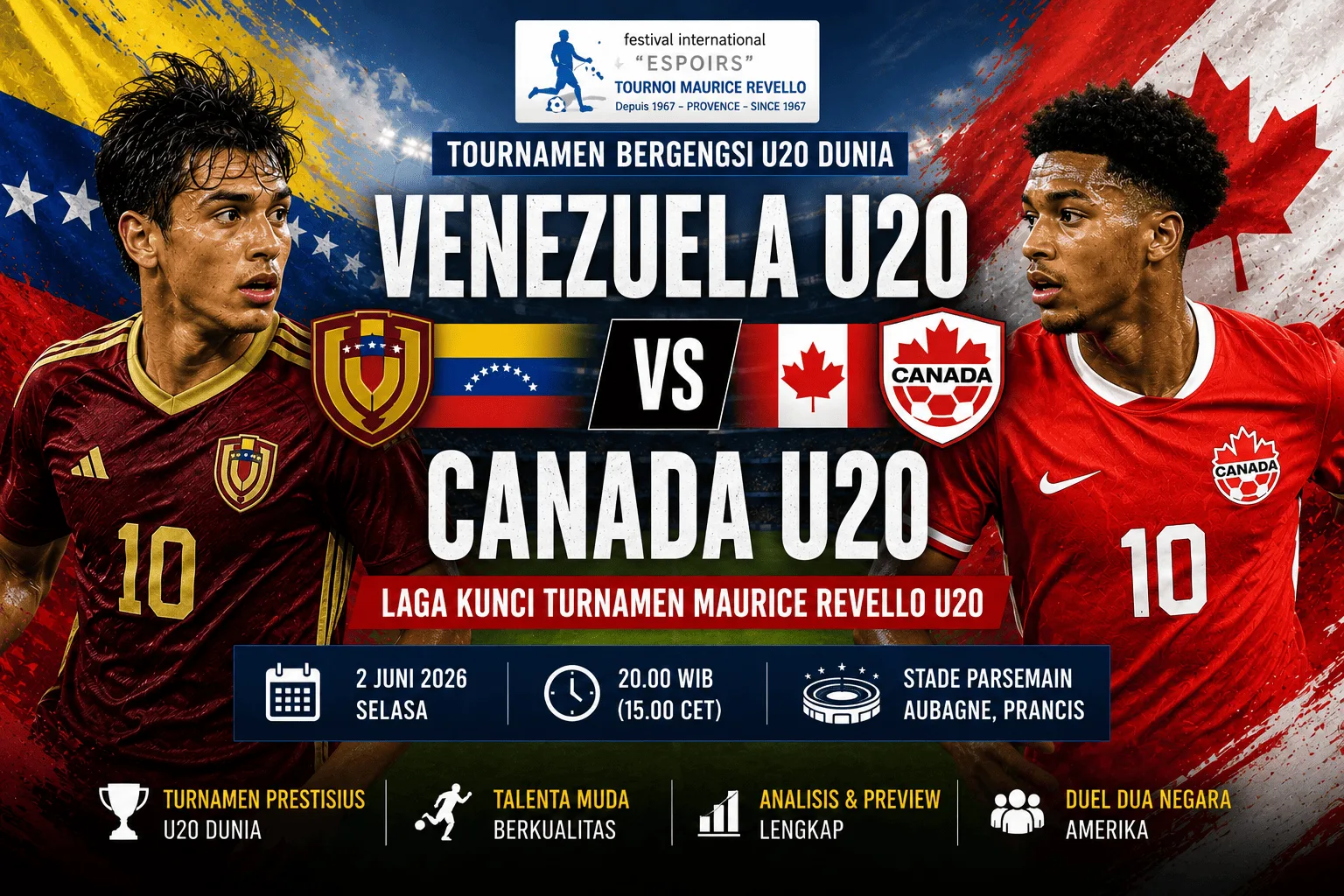 Venezuela U20 vs Canada U20: Laga Kunci Turnamen Maurice Revello U20