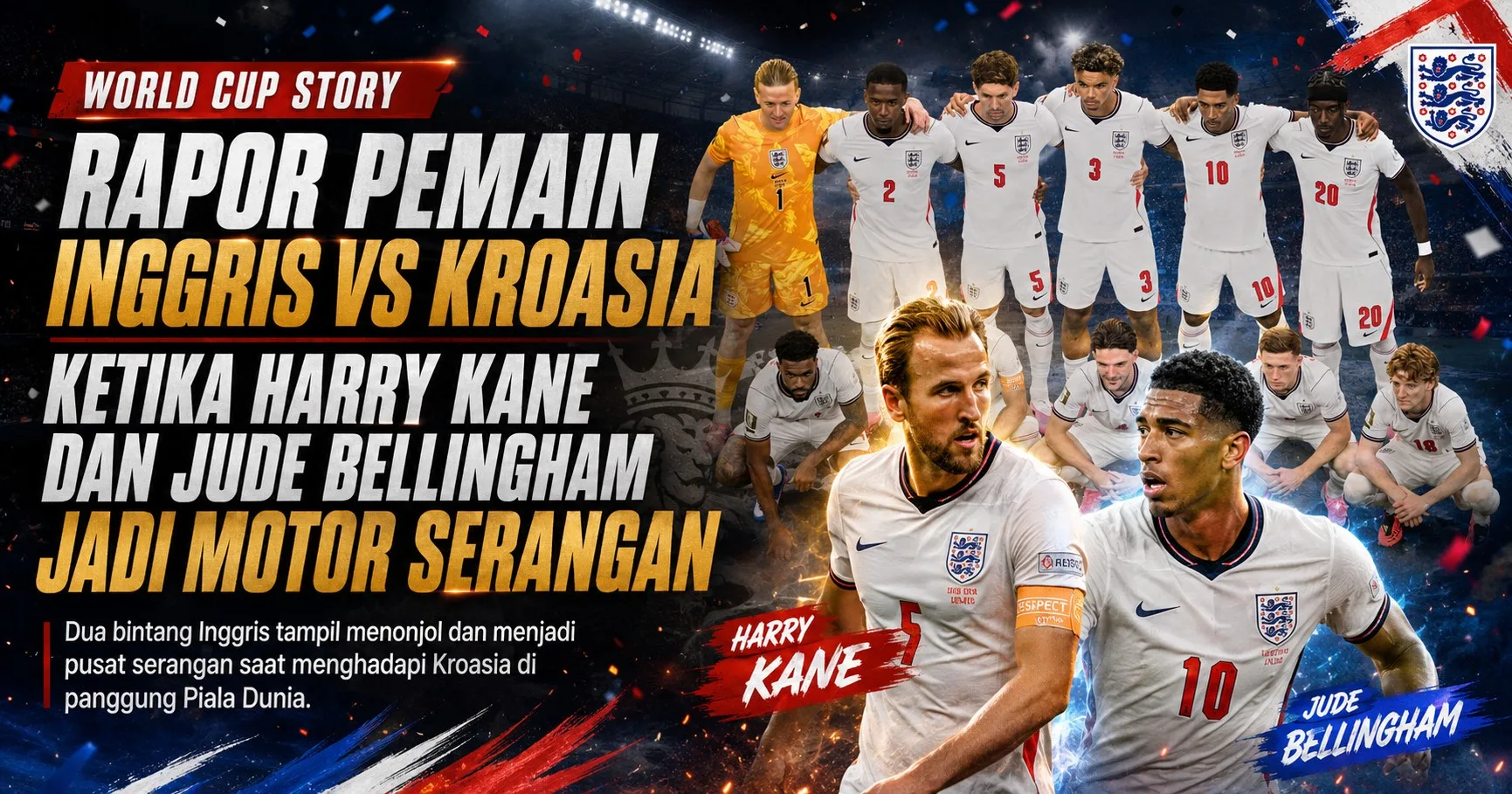 Rapor Pemain Inggris vs Kroasia: Ketika Harry Kane dan Jude Bellingham Jadi Motor Serangan