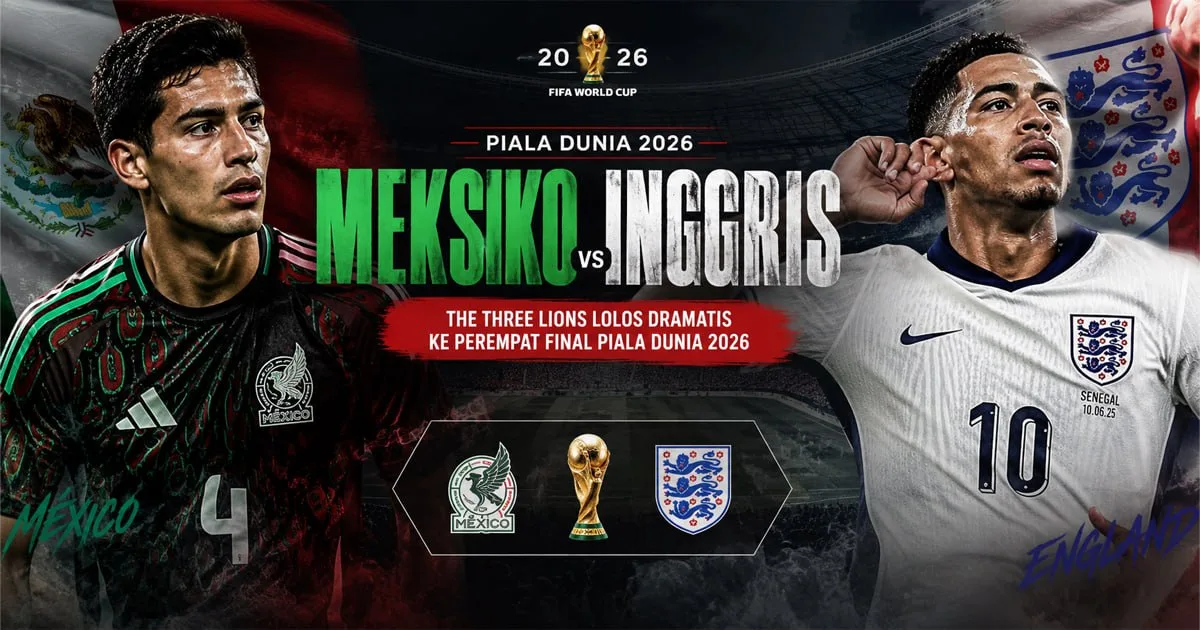 Meksiko vs Inggris 2-3: The Three Lions Lolos Dramatis ke Perempat Final Piala Dunia 2026