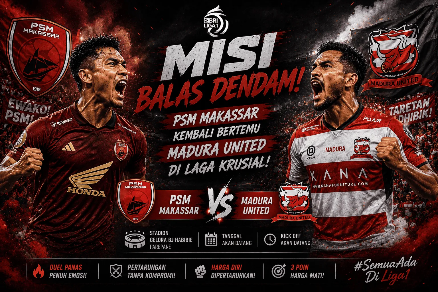 Misi Balas Dendam! PSM Makassar Kembali Bertemu Madura United di Laga Krusial