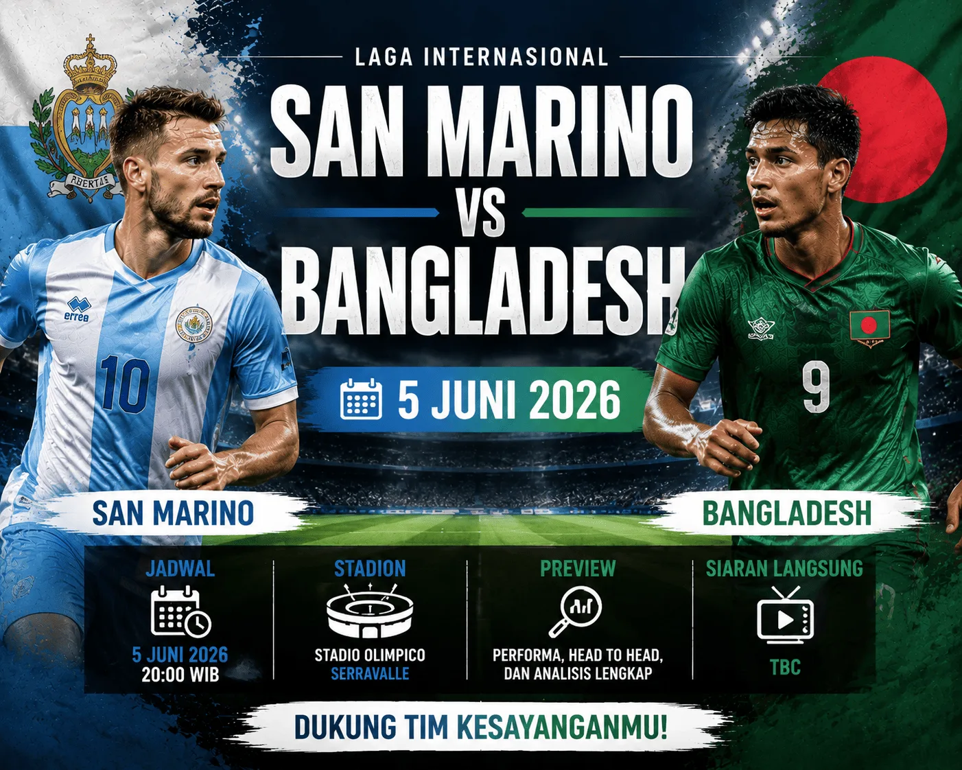San Marino vs Bangladesh: Jadwal & Preview 5 Juni 2026